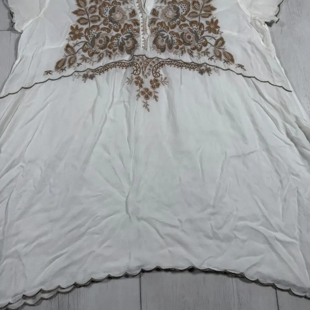 Johnny Was Tunic Blouse Womens Large White Lace Embroidered Sheer Boho Top - Picture 6 of 16